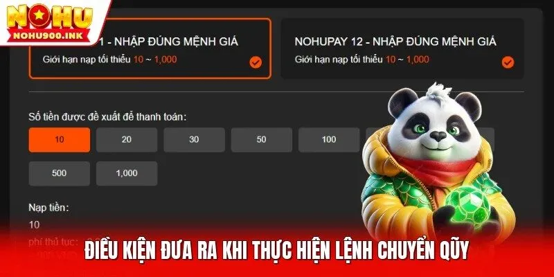 Điều kiện đưa ra khi thực hiện lệnh chuyển qũy